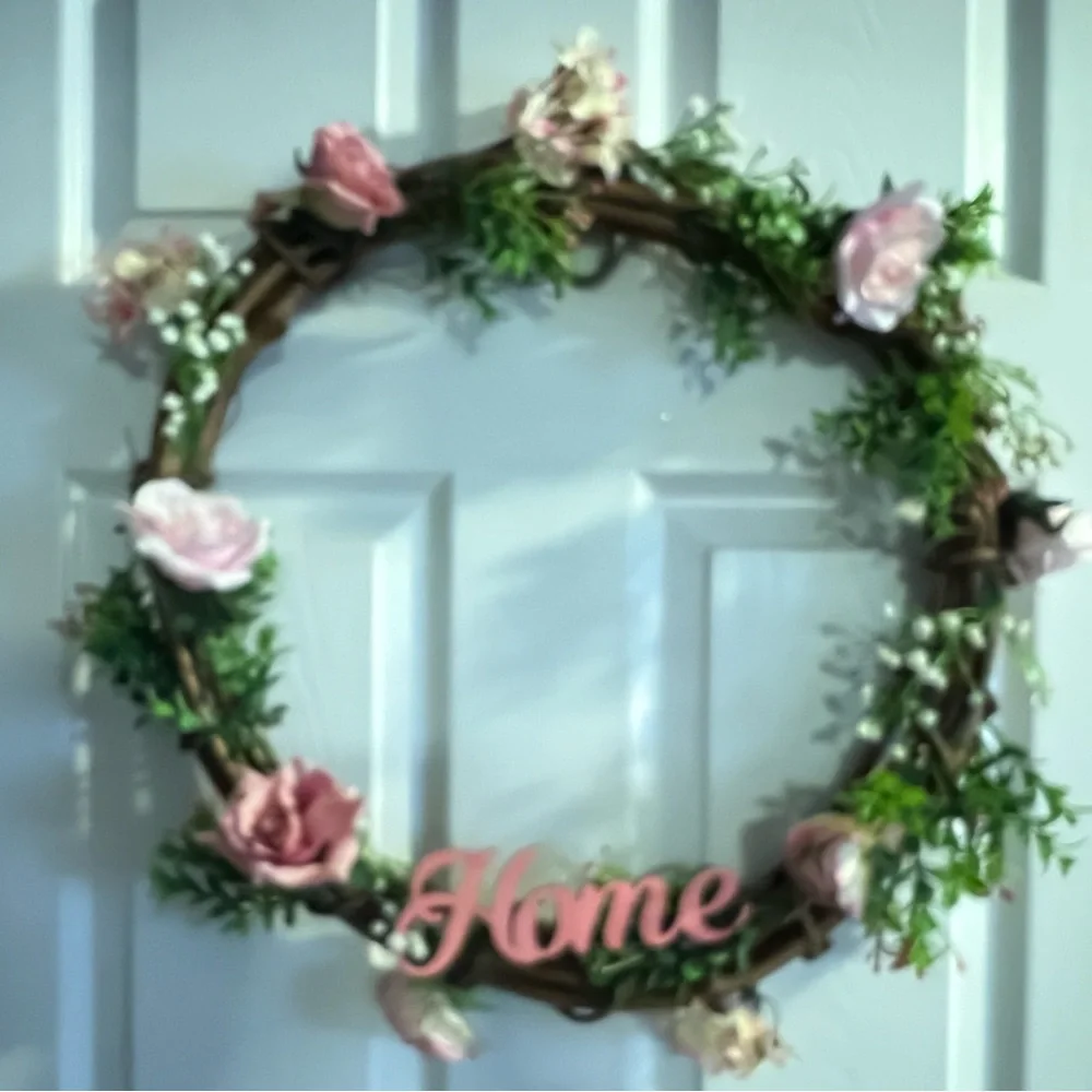 Floral Wreath with Pink Roses and Greenery